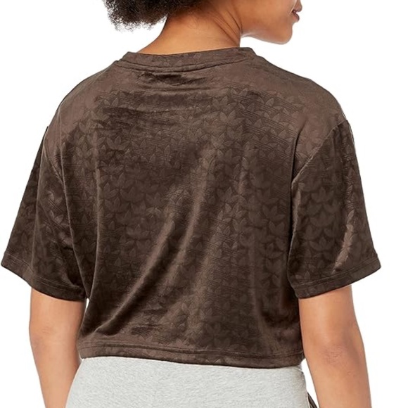 Adidas Cropped Velvet Monogrammed Tee Brown NEW without tags - Picture 4 of 4